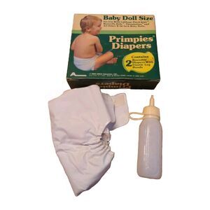 ARCO Primpies Baby Doll Diaper And Bottle 8 - 16 Inch Vintage 1984